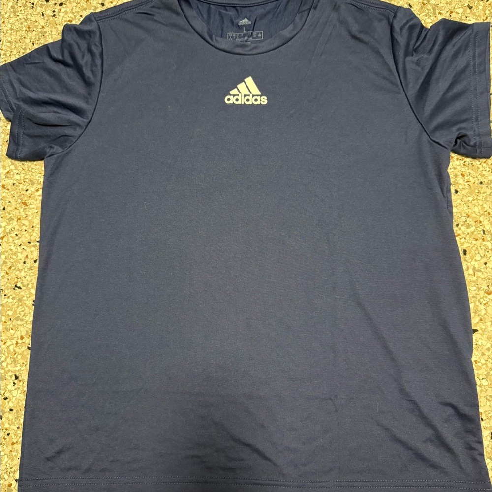 Adidas Men's Dark Blue Tee with White Logo